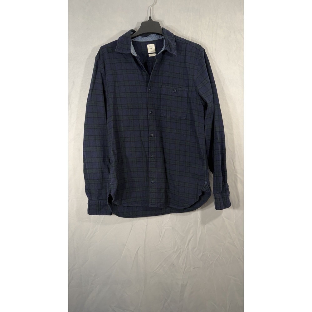 Gap Plaid‎ Flannel Long Sleeve Button Up Men's True Medium Blue Green Casual